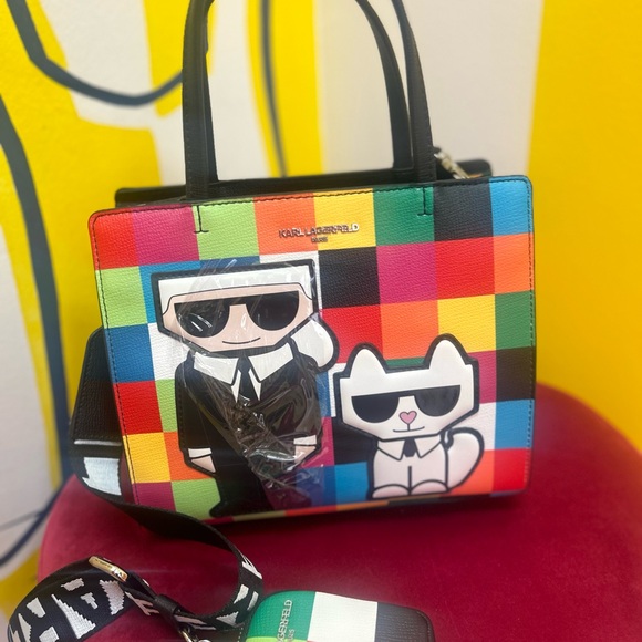 Karl Lagerfeld Maybelle Character Crossbody Bright Colorblock w/coin purse - Picture 9 of 10